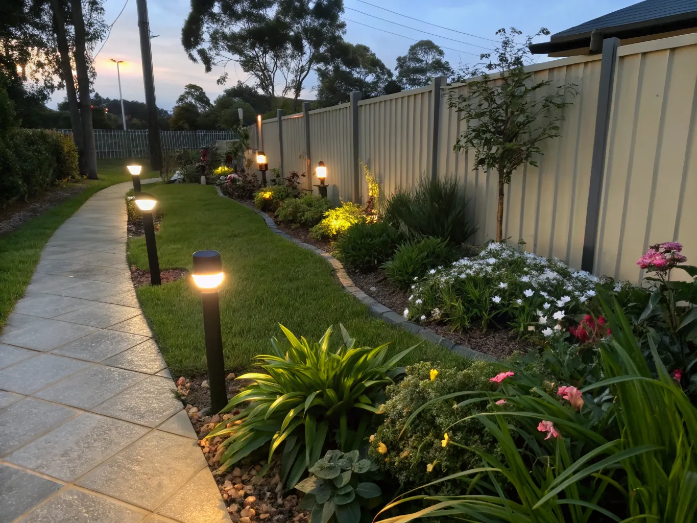 Smart garden lighting system in an Australian backyard